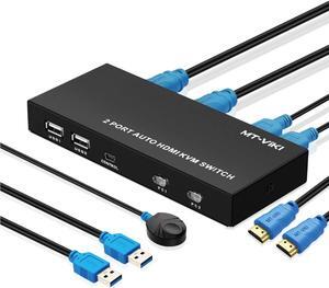 TNP 4K HDMI Switch 4K 60Hz 2 Port KVM Switch HDMI Hub for Multiple Monitors, 4 Port USB Hub, 4-Switch Methods, Displayport Switcher, Two Computers One Monitor Switch, Keyboard Mouse Switch with Cables