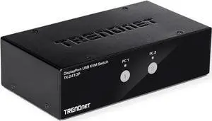 TRENDnet 2-Port Monitor DisplayPort KVM Switch with Audio, 2-Port USB 2.0 Hub, Supports 4K UHD 3840 x 2160 @ 60Hz, DisplayPort 1.2, Black, TK-241DP