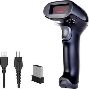 OTCPP 1D Barcode Scanner, Compatible with 2.4G Wireless & USB Wired Connection, 1D Laser Automatic Barcode Reader Handhold Bar Code Scanner with USB Receiver for Store, Supermarket, Warehouse