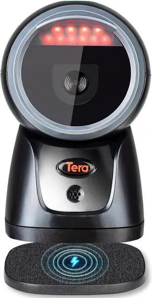 Tera Wireless Omnidirectional Barcode Scanner - Pro Version Extreme Performance 1D 2D QR Hands-Free 2.4G Wireless & USB Wired Bar Code Reader for POS Retail Library Supermarket Warehouse Model 9600