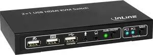 62602I KVM Desktop Switch, 2 Way, HDMI 4 K2 k, USB 2.0 Hub with Audio Black