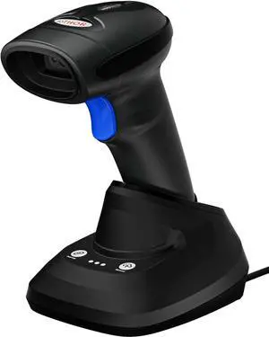 IOTHOR Wireless Barcode Scanner USB Cordless 1D 2D Dotcode Laser Automatic Reader Handhold Bar Code with Receiver for Store, Supermarket, Warehouse, 174 x 66 90 mm, black (IO-3208SRCSC)