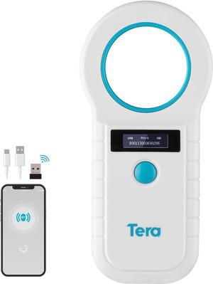 Tera Portable Pet Microchip Scanner - Works with Bluetooth 2.4G Wireless Wired USB Animal Tag Reader with OLED Display Screen Rechargeable Data Storage EMID FDX-B(ISO11784/85) for Pet, White W90D