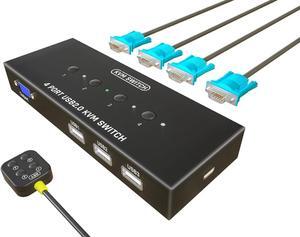 KVM Switch VGA 4 Port - VGA KVM Switch for 4 Computers Share 1 Monitor & 3 USB 2.0 Devices,Keyboard Mouse Scanner Printer,U Disk, Driver-Free for All OS,4 KVM Cables 1 Desktop Controller Included