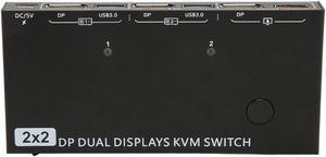 KVM Switcher, 2 in 2 Out Easy Operation HD 2.1 HDCP 2.3 Strong Metal DisplayPort KVM Switch Support 8K 30Hz for Multimedia