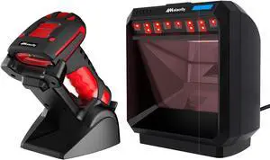 1 * Red 2IN1(433 NHZ + Bluetooth) Alacrity Upgraded 2D Industrial Barcode Scanner + 1 * Desktop Barcode Scanner 4300