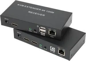 Ennovor 4K KVM Switch, USB KVM Extender Cat5e/6 Up to 120M Plug and Play Infrared Single Network Extender for Keyboard, Mouse, Computer Host, Laptop, PS3,4(US Plug)