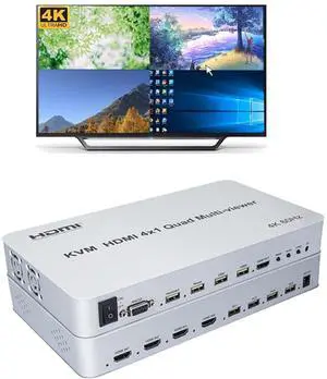 Ennovor 4K @ 60HZ 4 Ports KVM Switch HDMI Multi-Viewer Seamless Switch 4X1 HDMI Quad Screen Real Time Multiviewer Support Mouse Through Mode