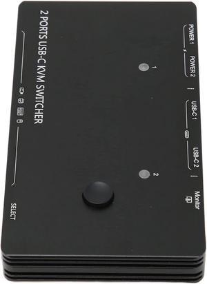 2 in 1 Out USB C KVM Switch, 10Gbps 3840x2160 30Hz 60Hz Self Adaptive EDID HD Type C KVM Switcher