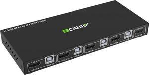 mewmewcat KVM Switcher, 4 Ports KVM Switcher HDMI2.0 4-in-1 KVM Switcher 4K HD Image Quality Keyboard Mouse USB Synchronization Controller Black