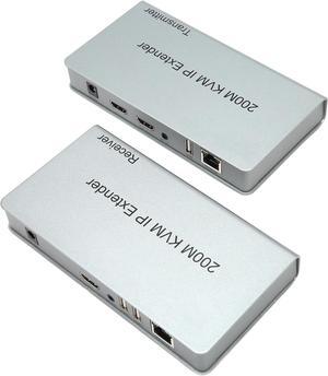 200m HD Multimedia Interface KVM Extender, 1080P Via UTP STP KVM IP Extender Low Latency 100240V for Display for PC (US Plug)