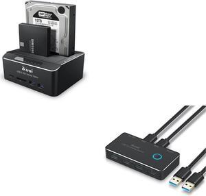 ikuai SATA to USB 3.0 Dual Bay Hard Drive Dock+USB 3.0 Switch Selector 2 Computers Sharing 4 USB Devices and Audio Output KVM Switch