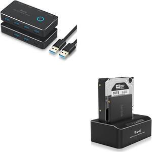 ikuai USB 3.0 Switch Selector 2 Computers Sharing 4 USB Devices and Audio Output KVM Switch+USB 3.0 to SATA Dual Bay Hard Drive Dock for 2.5"/3.5" SATA HDD SSD I/II/III with Offline Clone/Duplicator F