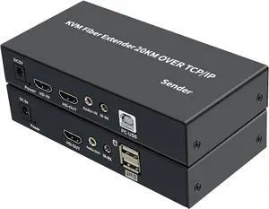 Ennovor 20-60kHz 20Km HDMI KVM Fiber Extender 1080P@60Hz IP Ethernet Direct 1 to 1 Extender Switch Splitter for Mouse Keyboard
