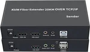 Ennovor Single Mode 20Km HDMI KVM Fiber Extender 1080P@60Hz HDMI Repeater Mouse Keyboard Extender Ethernet Cables Splitter Support Mouse Keyboard