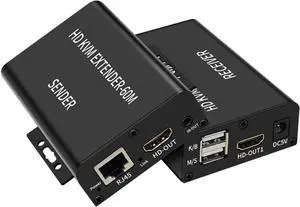 Ennovor USB HDMI KVM Extender Splitter Up to 60m Over Rj45 Extend Audio Video, Transmit Audio Video Synchronously
