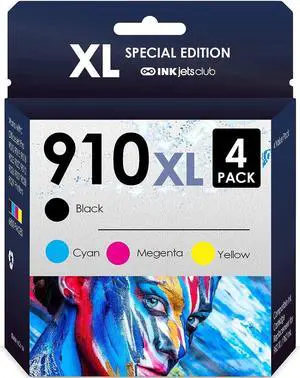 INKjetsclub Compatible Ink Cartridge Replacement for 910 Ink. Works with OfficeJet Pro 8035e 8025e 8025 8022 8028 8035 8020 8015 Printers. 4 Pack (Black, Cyan, Magenta, Yellow)