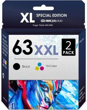 INKjetsclub Compatible Inkjet Replacement  63XL Ink Cartridges. Works Well with OfficeJet 3830 Envy 4520 4512 OfficeJet 4650 5255 Deskjet 1112 2130 2132 Printers. 2 Pack (Black, Color)