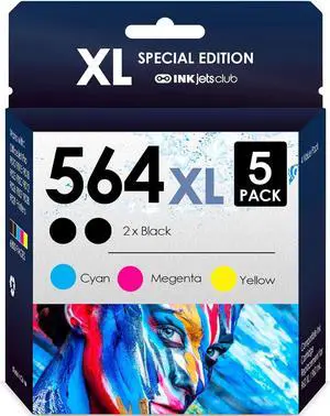 INKjetsclub Remanufactured Ink Cartridge Replacement  564XL, 2 Black, 1 Cyan, 1 Magenta & 1 Yellow, 5 Pack (No Photo Black)