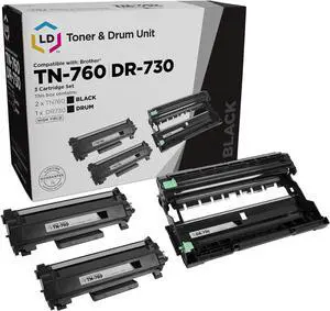 LD Products Compatible Replacements for Brother 760 TN760 TN-760 Black Toner Cartridge & DR730 DR-730 Drum Unit (2 Toners 1 Drum, 2pk) TN760 toner for brother printer DCP-L2550DW HL-L2325DW HL-L2350DW