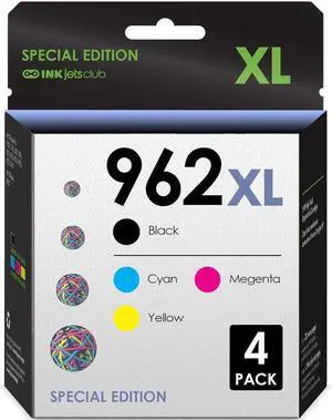 Inkjetsclub 962XL High Yield Compatible Ink Cartridges Pack. Works for OfficeJet Pro 9010 9012 9013 9014 9015 9016 9018 9019 9020 9025 Printers. 4 Pack (Black, Cyan, Magenta, Yellow)
