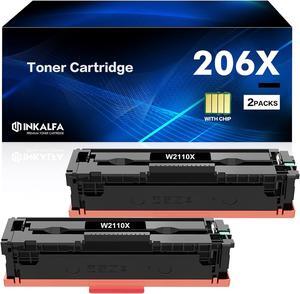 206X W2110X Black Toner Cartridges 2 Pack High Yield 206A (with Chip) Compatible Replacement  206X 206A W2110X W2110A Work  Color Pro MFP M283fdw M283cdw M255dw M283 M255 Printer Ink