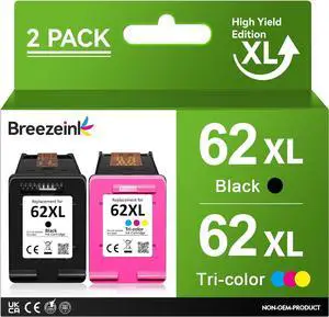 62XL Ink Cartridge Black and Color Combo Pack High Yield Replacement  62 Ink 62XL for Envy 7640 7645 5660 5642 5540 for OfficeJet 8040 5746 5745 5740 5740 258 250 200 Printer (1 Black,1 Color)