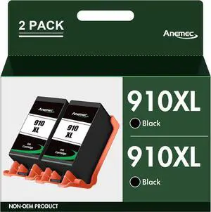 Anemec 910XL Black Ink Cartridges Combo Pack Replacement  910 XL Compatible with OfficeJet Pro 8020 8025 8028 8035 8030 8010 8015 8018 8022 Printer (2 Black)