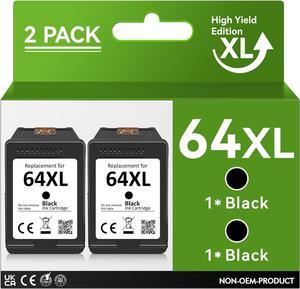Printer Ink 64 Replacement  64XL Black Ink Cartridge Work for Envy Photo 7858 7800 7155 7855 6255 7100 6252 7158 7164 6222 7120 7130 7255e 7955e 7958e for Tango X Wireless Printer (2 Black)