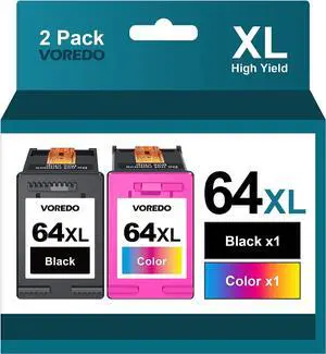 64XL Ink Cartridge Combo Pack Replacement  Ink 64 High Yield for Envy Photo 7858 7855 7155 6255 6252 7120 7158 Envy 7255e 7955e 7958e Tango X Terra Printer Remanufactured (1 Black, 1 Tri-Color)