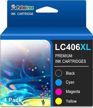 Palmtree LC406XL High Yield Compatible 4 Pack Ink Cartridge Set Replacement for Brother LC406 XL LC 406 to use with Brother MFC-J4335DW MFC-J6955DW MFC-J5855DW Printer (Black, Cyan, Magenta, Yellow)