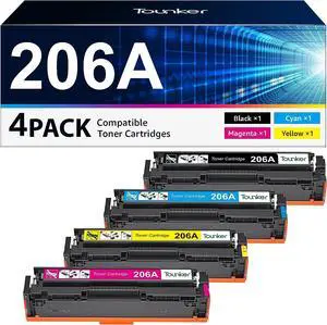 Tounker 206a Toner Cartridges 4 Pack Compatible Replacement  206A 206X Toner Cartridge Set  Color Laserjet pro MFP m283fdw M283cdw Pro M255dw M283 M255 Toner Printer(B/C/M/Y NOT Chips)