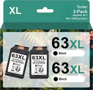 63XL Black Ink Cartridges Remanufactured  63XL Black Ink Cartridges  Ink 63 63XL Works with Envy 4520 4512 OfficeJet 3830 3833 4650 4655 5255 5258 DeskJet 1112 2130 3630 3633 (2 Black)