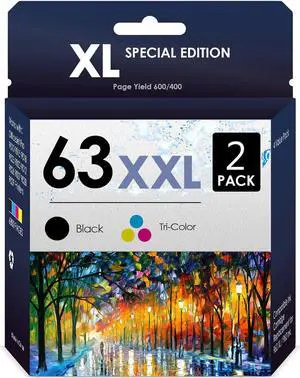 5-Star Compatible Inkjet Replacement  63XL Ink Cartridges. Works Well with OfficeJet 3830 Envy 4520 4512 OfficeJet 4650 5255 Deskjet 1112 2130 2132 Printers. 2 Pack (Black, Color)