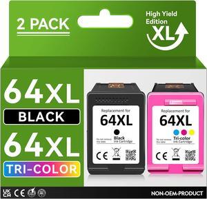 High Yield  64XL Ink Cartridges Combo Pack Replacement  Ink 64 for Envy Photo 7855 7858 7155 7800 7100 7164 7158 6252 for Envy 7255e for Inspire 7950e for Tango X Printer (1 Black,1 Color)