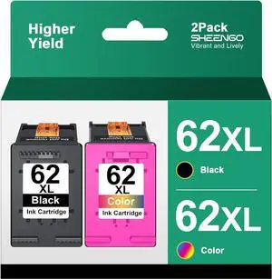 62XL Ink Cartridges Black/Color Combo Pack Replacement  62XL 62 XL for Envy 5540 5640 5660 7644 7645 OfficeJet 5740 8040 OfficeJet 200 250 Series Printer (1 Black, 1 Tri-Color, 2-Pack)
