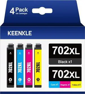 702 702XL Ink Cartridge Replacement for Epson 702 XL 702XL T702XL to use with Workforce Pro WF-3720 WF-3730 WF-3733 Printer with New Upgraded Chips (1 Black, 1 Cyan, 1 Magenta, 1 Yellow)