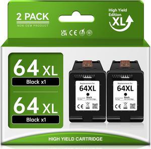 Printer Ink 64  64XL Black Ink Cartridge 2 Pack, Fit for Envy Photo 7855 7155 6255 7164 6222 6252 7134 7830 7864 7800 6230 6220 6234 7100 7120 7858 Tango X Smart All-in-One Printer