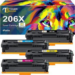 206X Toner Cartridges 4 Pack High Yield M283fdw | 206A (with Chip) Compatible  206X 206A Color MFP M283fdw M283cdw M283 Pro M255dw M255 Printer W2110X W2110A (Black Cyan Yellow Magenta)