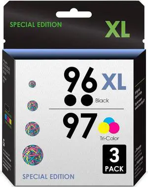 5-Star Remanufactured Ink Cartridge Replacement  96/97 High Yield Printer Ink. Works with Officejet 7310 7210 Deskjet 9800 6988 6980 PhotoSmart 8050 Printers. 3 Pack (2 Black, 1 Color)