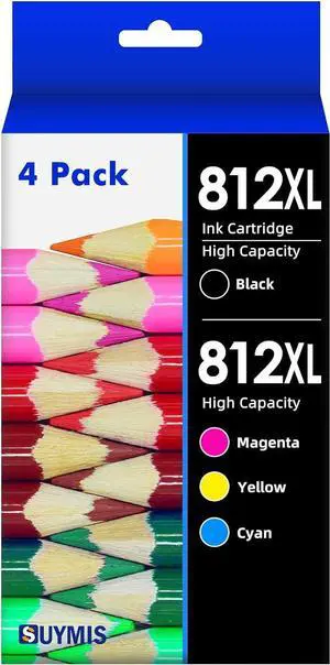 812XL Ink Cartridges with Upgraded Chip Remanufactured for Epson 812XL Ink Cartridges Combo Pack T812 812 XL Ink Work with Epson Workforce Pro WF-7840 WF-7820 WF-7310 EC-C7000 Printer(B/C/M/Y,4 Pack)