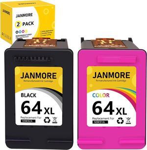 64XL Ink Cartridges Combo Pack Replacement  64 XL Ink Remanufactured for Envy Photo 7858 7855 6255 6252 7120 6232 7158 7164 Envy Inspire 7950e Tango Series Printer (1 Black, 1 Tri-Color)