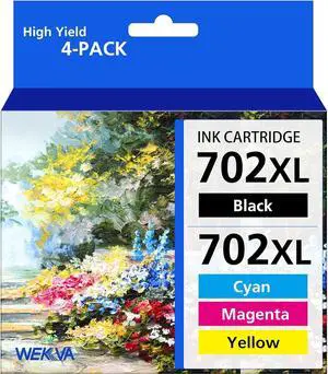 702XL Ink Cartridges Combo Pack Remanufactured Replacement for Epson 702 Ink Cartridges 702XL T702XL T702 Use with Workforce Pro WF-3720 WF-3733 WF-3730 Printer (1 Black, 1 Cyan, 1 Magenta, 1 Yellow)
