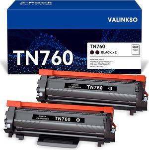 Valinkso TN760 Toner Cartridge Black High Yield Compatible Replacement for Brother TN-760 TN 760 TN730 TN-730 for MFC-L2710DW DCP-L2550DW MFC-L2750DW HL-L2350DW HL-L2395DW HL-L2370DW Printer 2-Pack