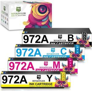BINKSYLER 972A Ink Cartridges (Newest Upgraded Chip) Replacement  972a 972 Ink Work  PageWide Pro 477dw 477dn 377dw 577dw 452dn 452dw 552dw P55250dw P57750dw (1BK 1CY 1MG 1YL) 4 Pack