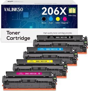 Valinkso 206X Toner Cartridges 4 Pack High Yield (with Chip) Compatible Replacement  206X 206A W2110X W2110A Work  Color Pro MFP M283fdw M283cdw Pro M255dw M283 M255 M282 Series Printer