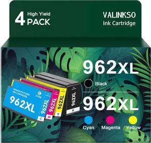 Valinkso 962XL Ink Cartridges Combo Pack Replacement  962 XL Ink Cartridges Compatible  Pro 9010 9015 9025 9018 9020 Printer (1 Black 1 Cyan 1 Magenta 1 Yellow 4-Pack) High-Yield