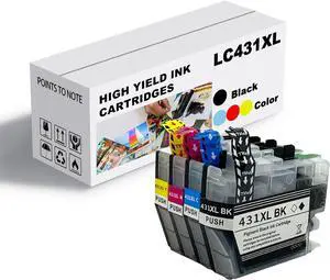 Ink Cartridge for Brother LC431XL High Yield,Compatible J1050DW J1140DW J101ODW Printer Page Yield Up to 500 Pages Black,500 Pages Color Combo Pack
