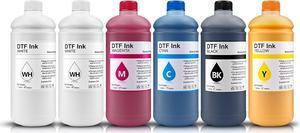 DTF Ink 1000ml Combo Pack Compatible for Epson printheads Installed DTF Printers L1800 R1390 ET-4800 8550 XP15000 I3200 4720 XP600 TX800 ET2800,(2*White+ 1set Black Cyan Magenta Yellow)