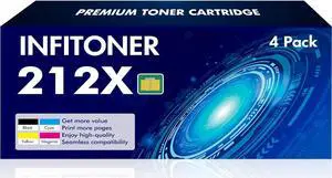 212X Toner Cartridge 4 Pack (with Chip) Compatible Replacement for 212X W2120X for Color Enterprise M555dn M554dn M555x MFP M578f M578dn Flow MFP M578c M578z Printer (Black Cyan Yellow Magenta)